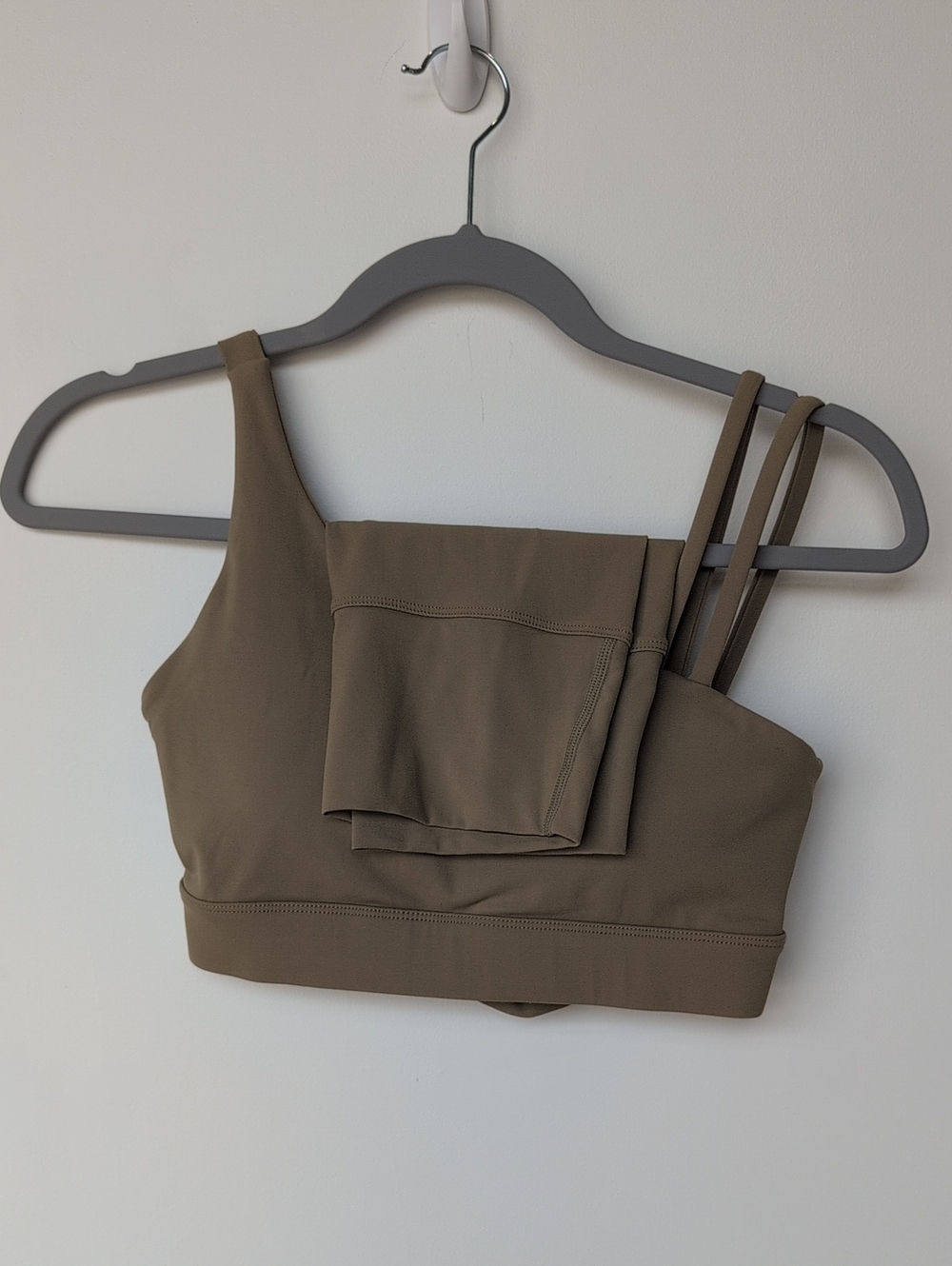 Women’s Asymmetric Strap Bra And Shorts in Olive